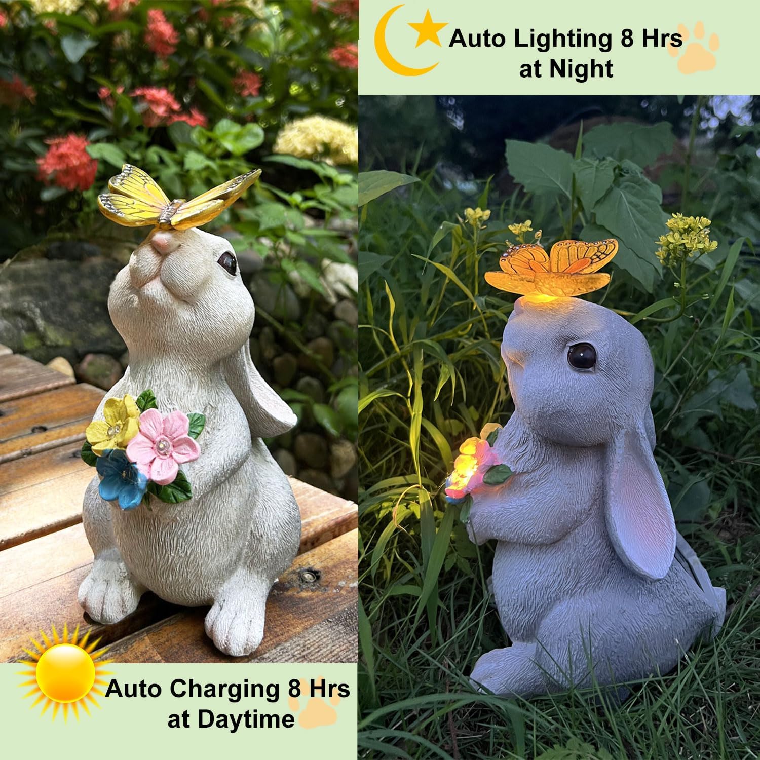 Solar Garden Rabbit Statues with LED Light – Outdoor Yard Decor