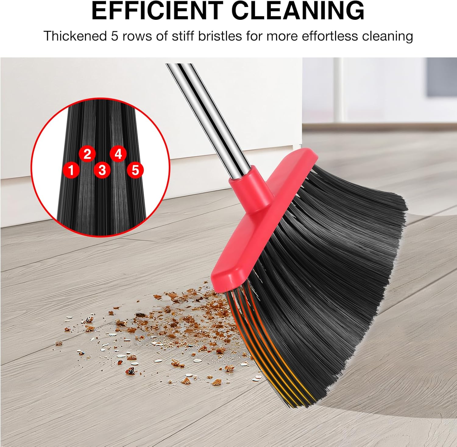Broom and Dustpan Set – 52" Long Handle Broom with Upright Dustpan