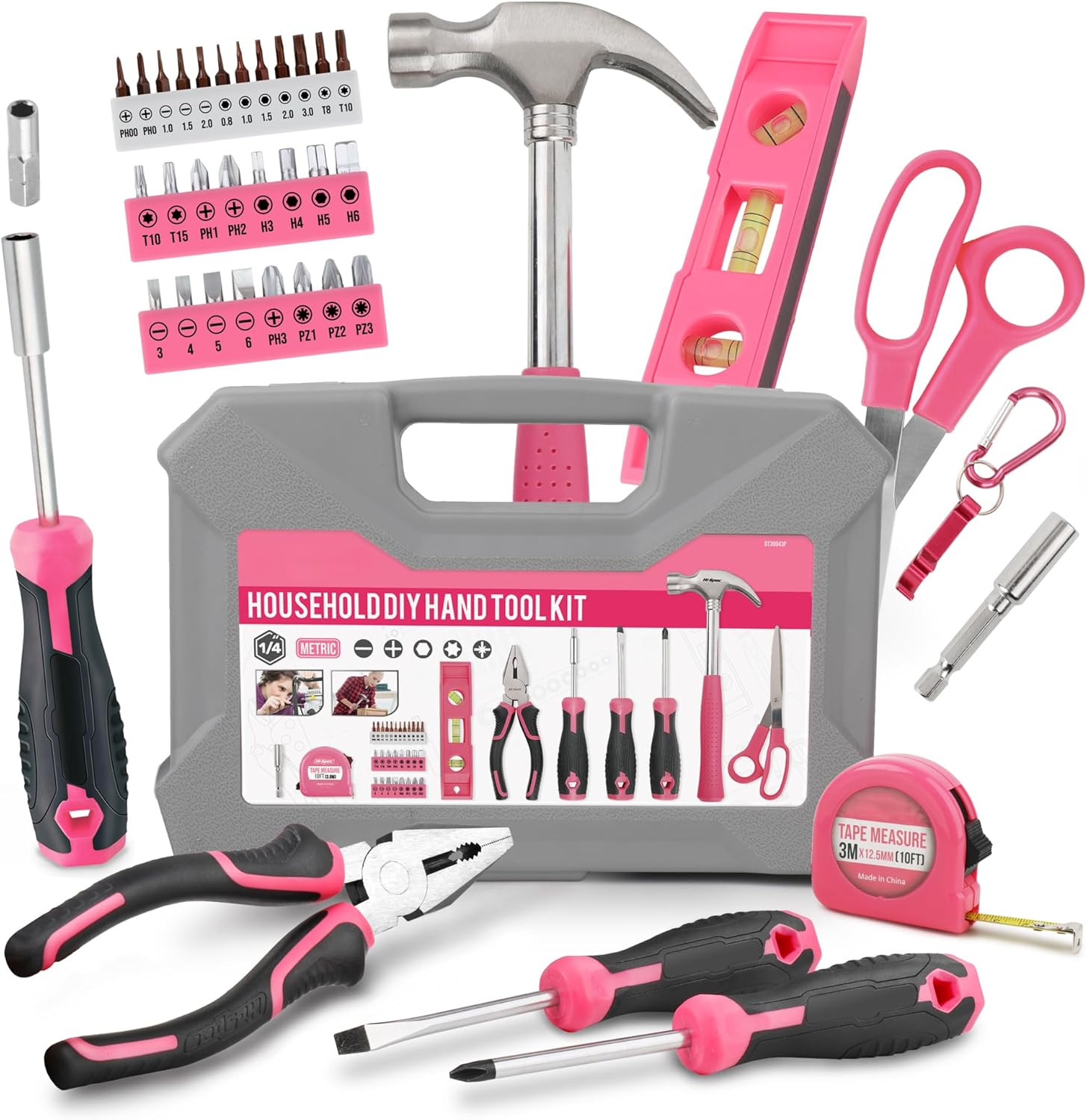 42-Piece Pink Tool Set for Women – Household DIY Toolkit with Storage