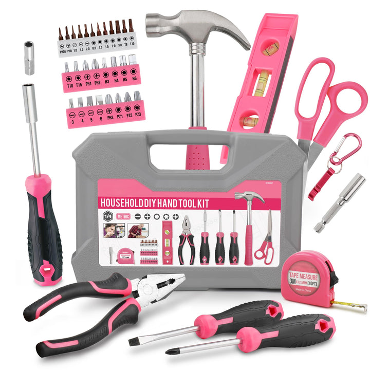 42-Piece Pink Tool Set for Women – Household DIY Toolkit with Storage