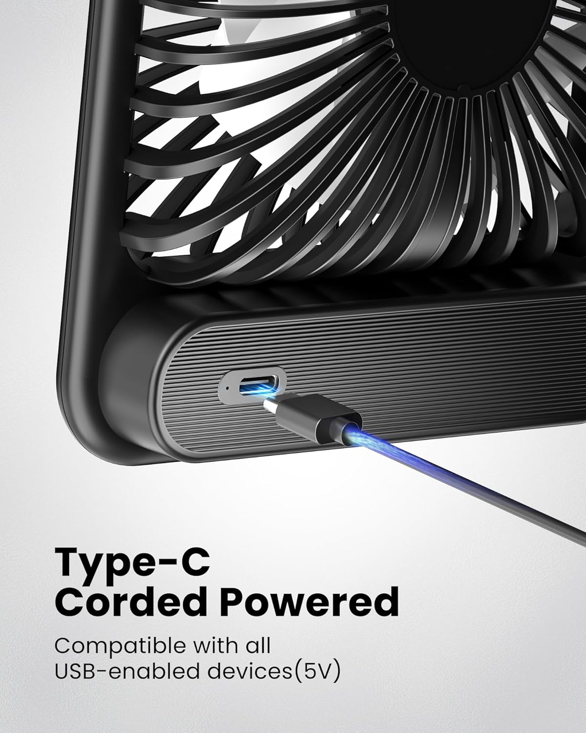 USB Desk Fan – Ultra Quiet 5” Personal Fan with 3 Speeds & 180° Tilt