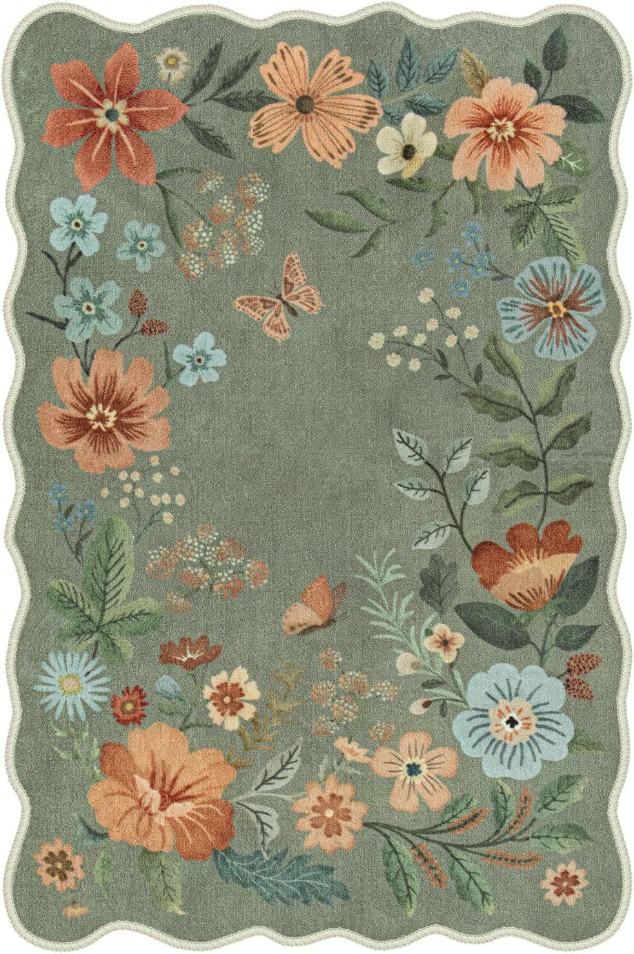 Floral 2x3 Green Rug – Washable Ultra-Thin Non-Slip Kitchen