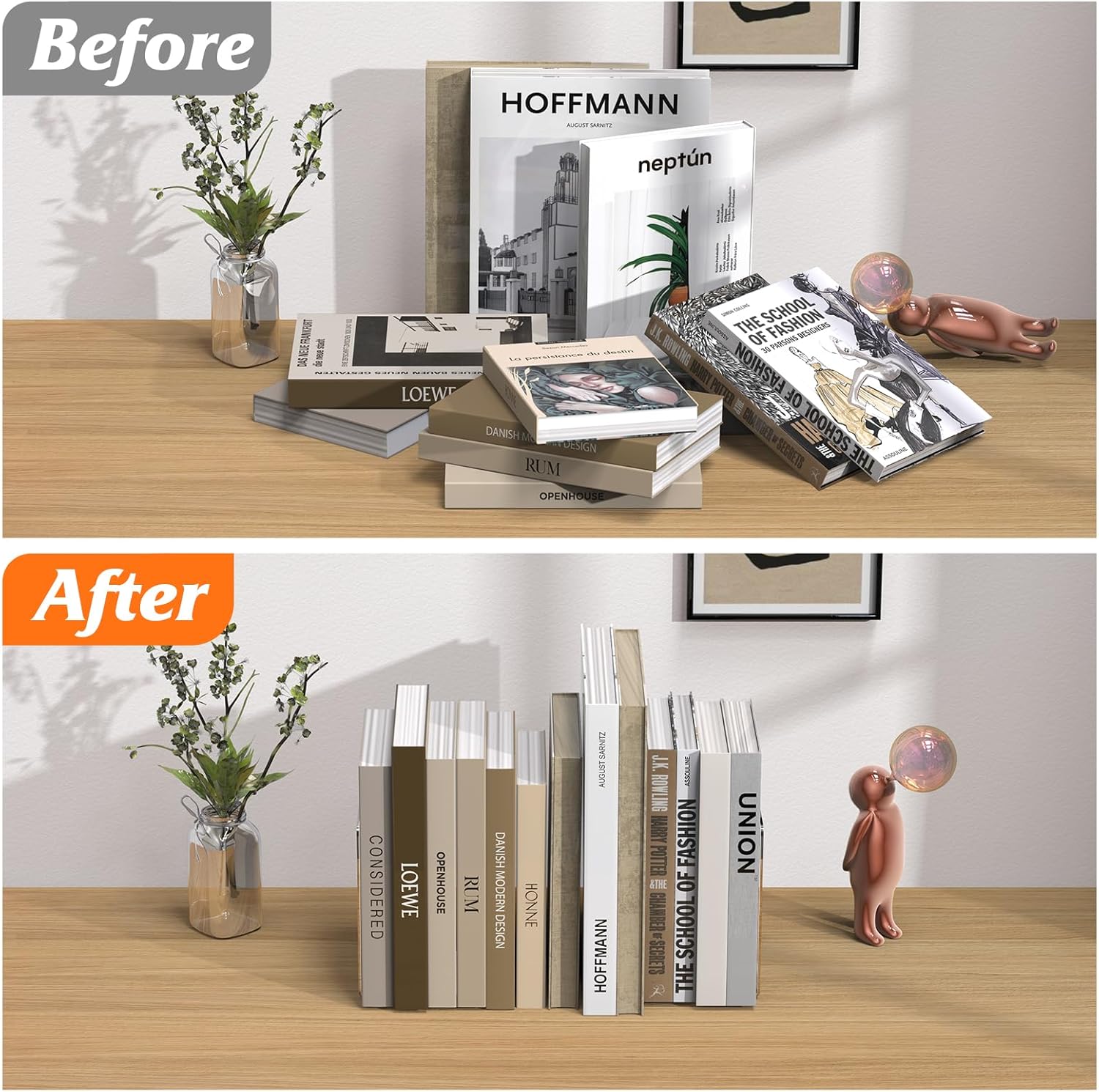Clear Acrylic Bookends – 4 Pcs Heavy-Duty L-Shaped Book Holders