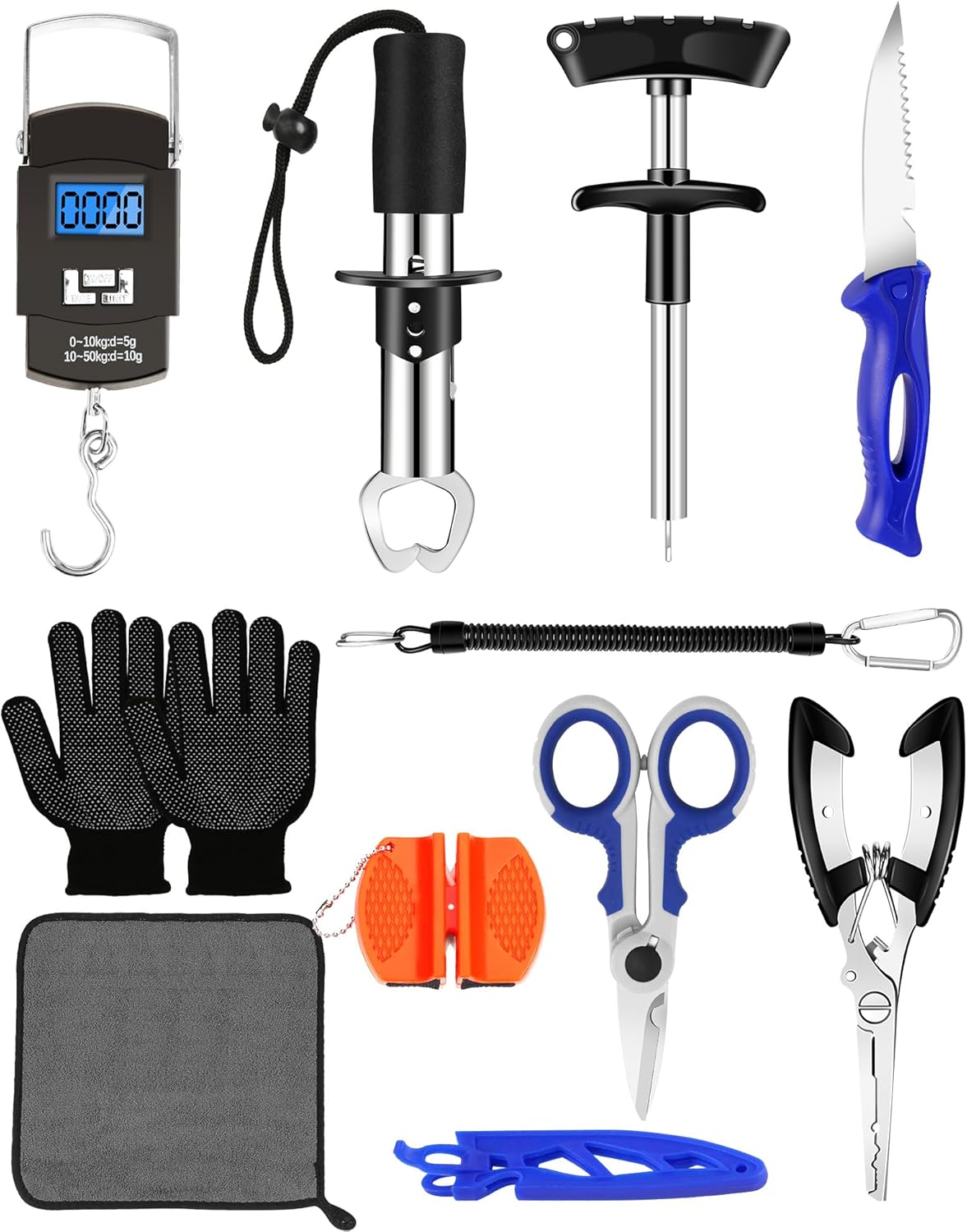 Fishing Tool Kit with Scale, Pliers, Knife & Gripper – 6 Pc Set
