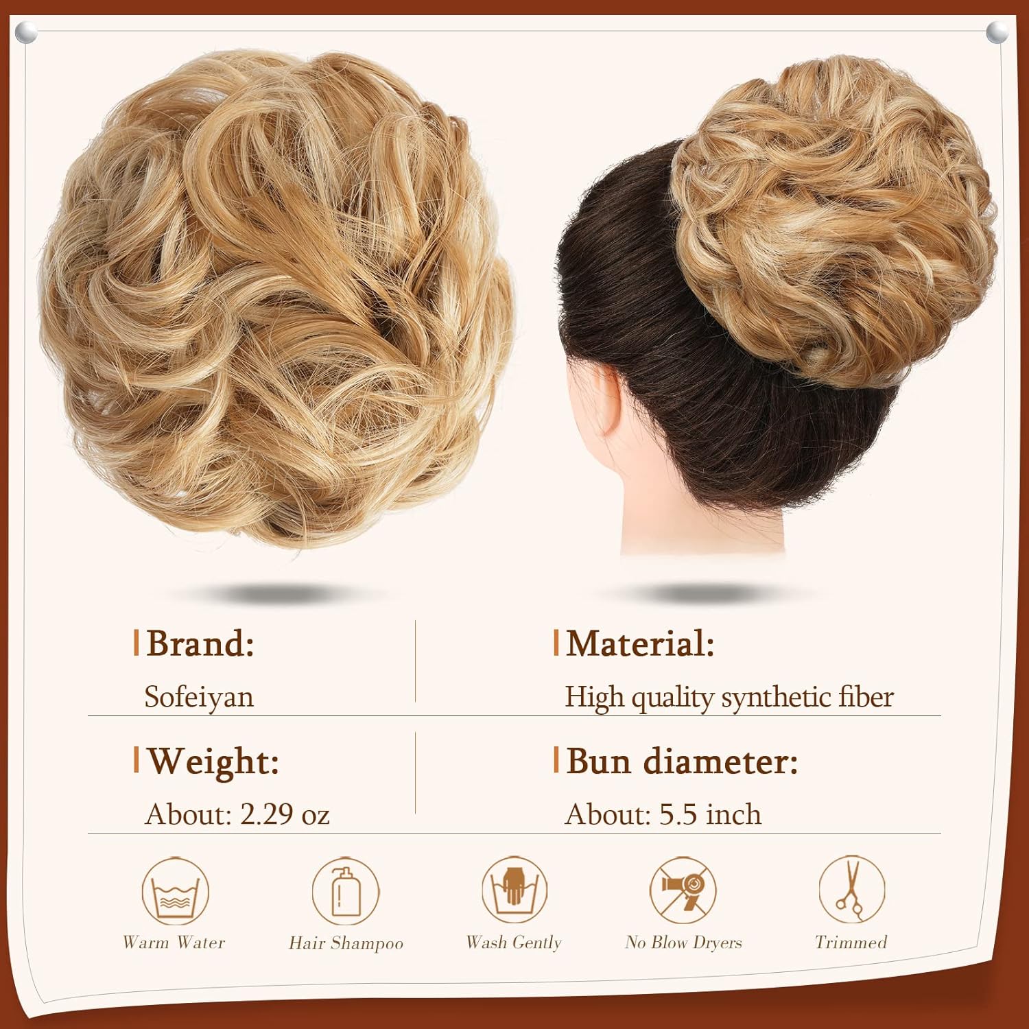 Sofeiyan Claw Clip Messy Bun Hairpieces – Wavy Curly Hair Bun Clip-in Claw Chignon Ponytail Hairpiece, Tousled Updo Synthetic Hair Extension for Women, Honey Blonde/Platinum Blonde
