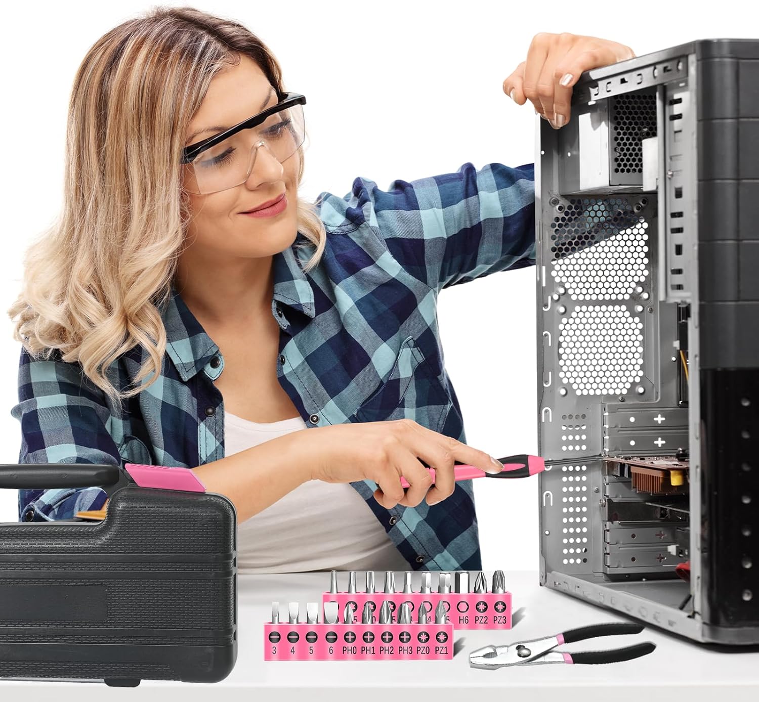 39-Piece Pink All-Purpose Tool Kit for Women – Compact Household