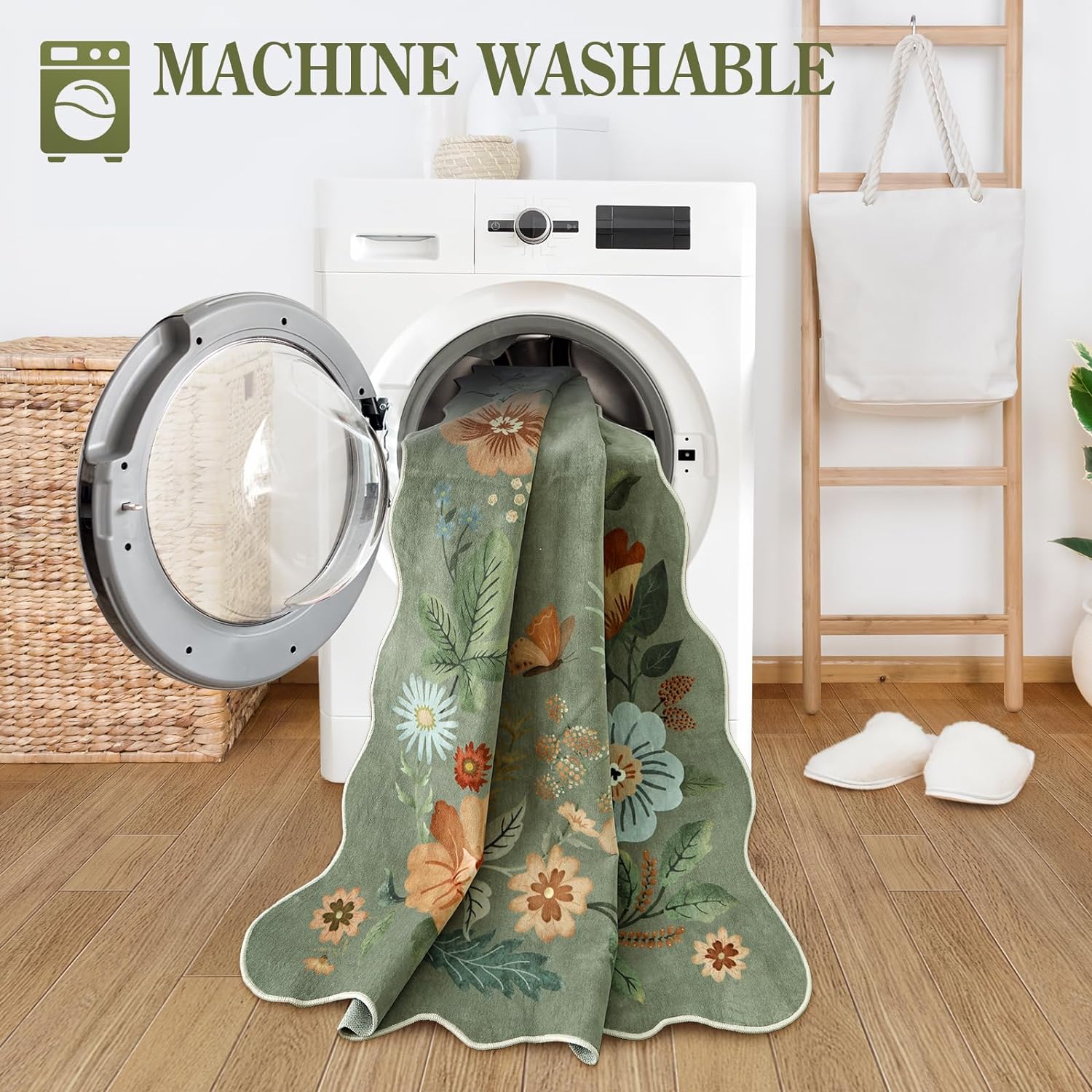 Floral 2x3 Green Rug – Washable Ultra-Thin Non-Slip Kitchen