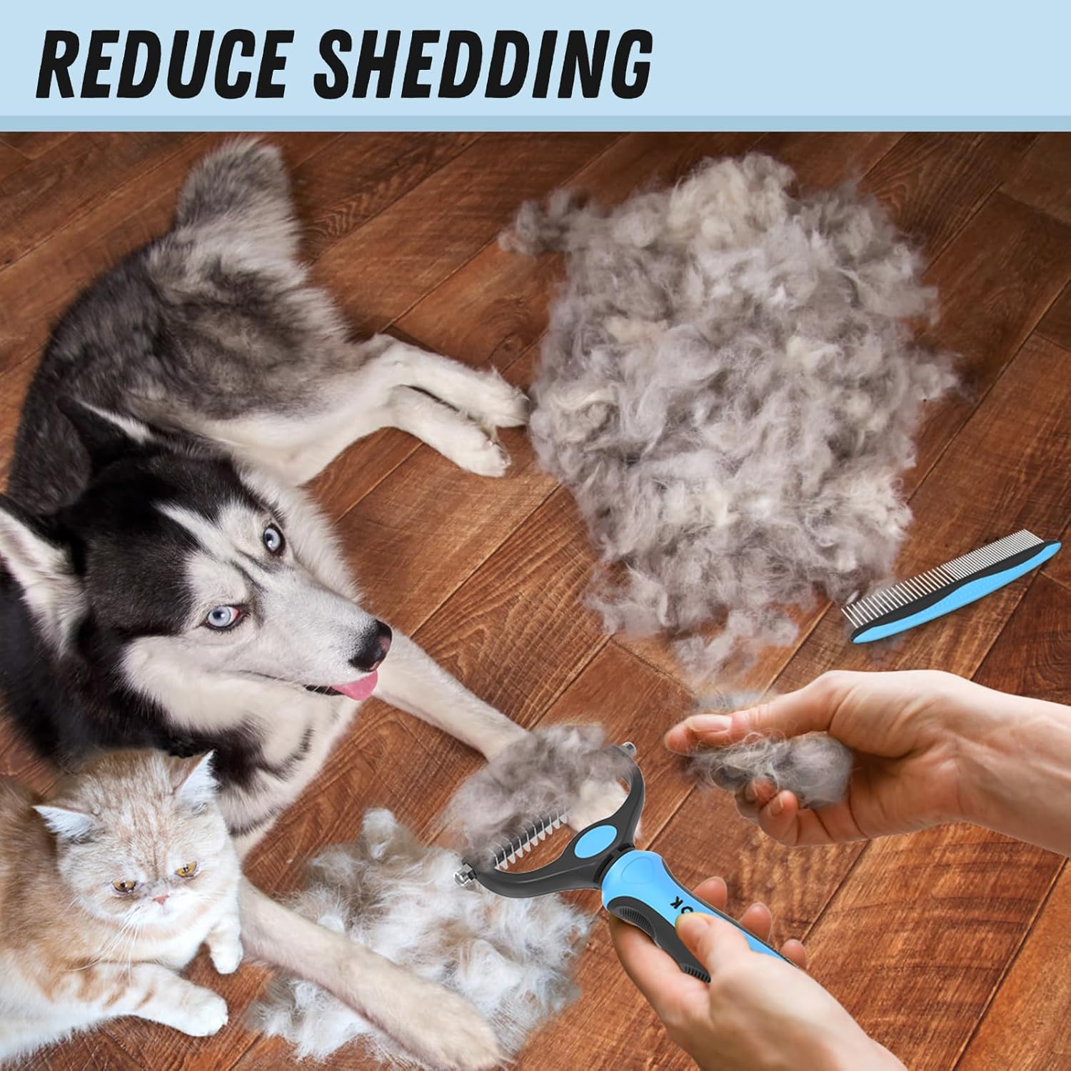 Pet Grooming Combo – Blue Deshedding Brush & and Dematting