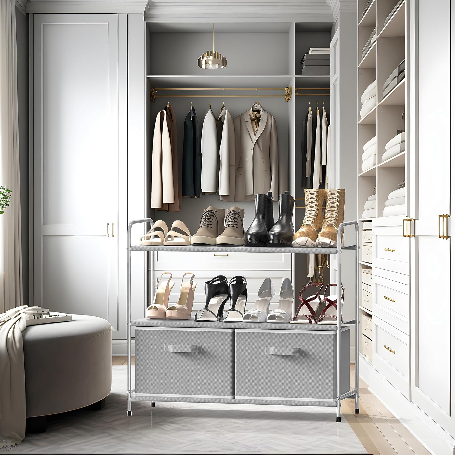 3-Tier Closet Organizer with 2 Fabric Drawers – Sturdy Metal Frame