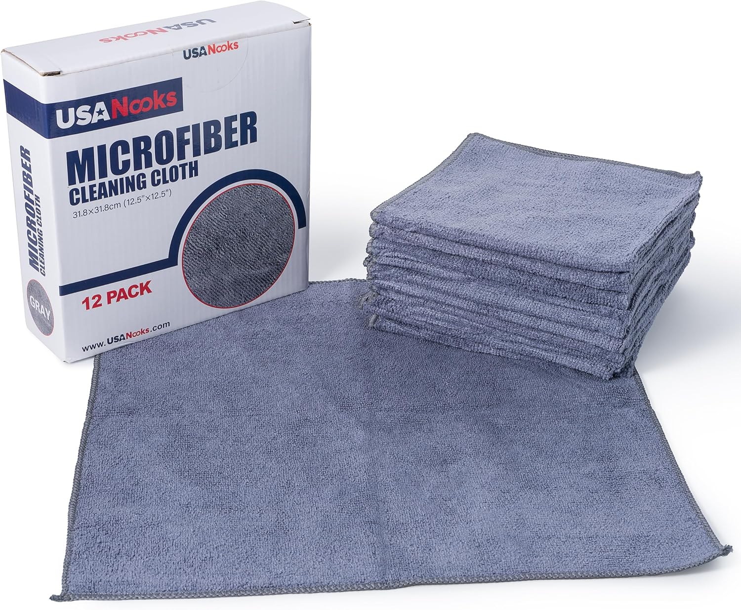 Cleaning Cloths 12 Pack – Ultra Absorbent, Lint-Free Towels 12.5"x12.5" (Grey)