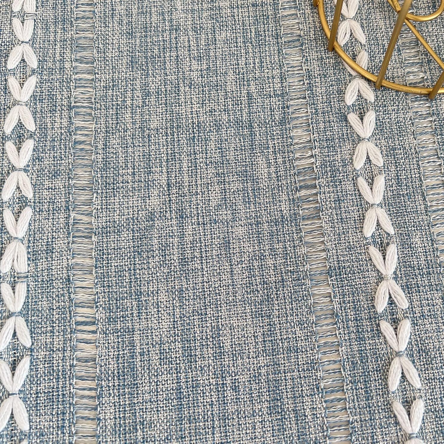 Rustic Blue Striped Tassel Tablecloth 24"x24" for Small Tables