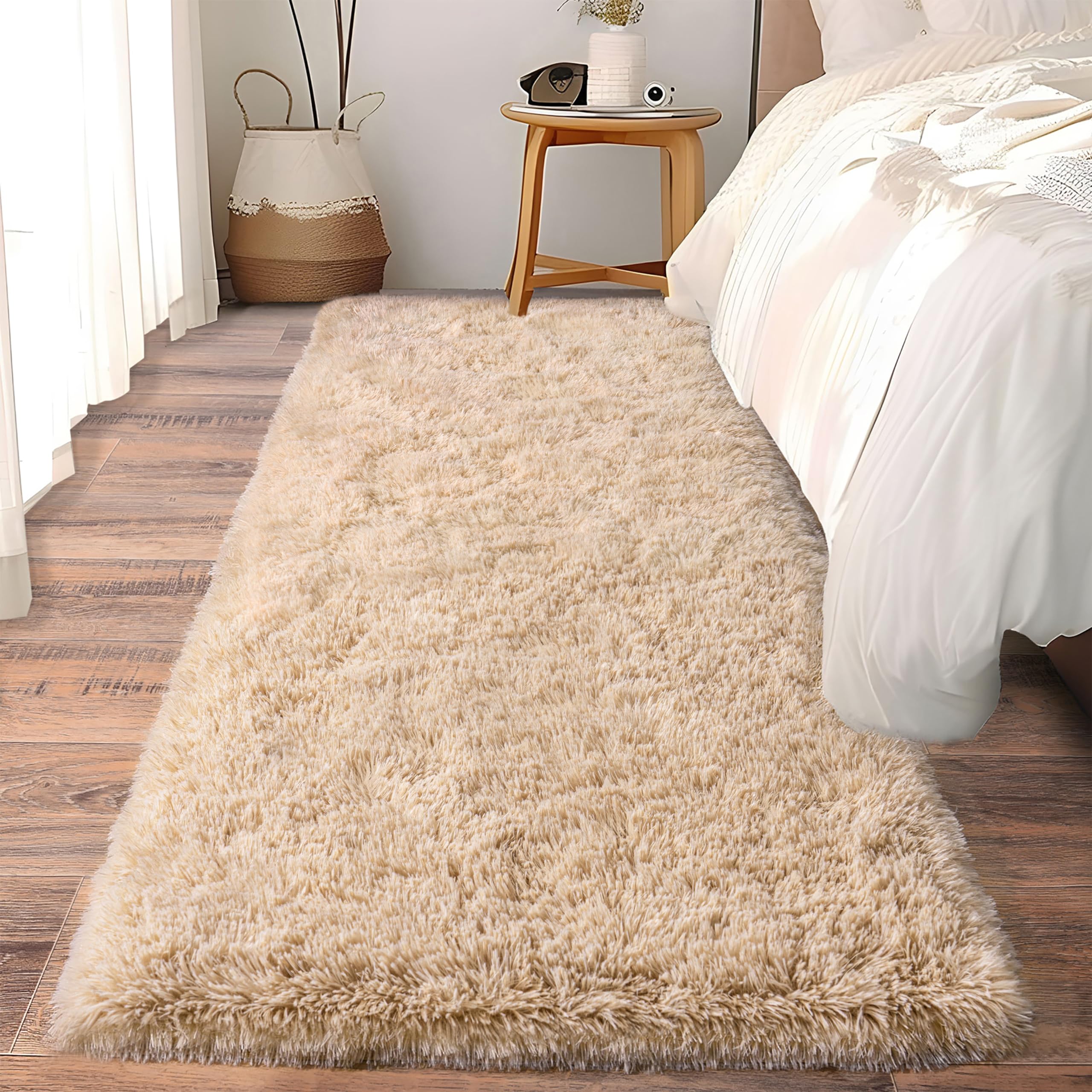 Beige Fluffy Runner Rug – Soft Shaggy Non-Slip Carpet
