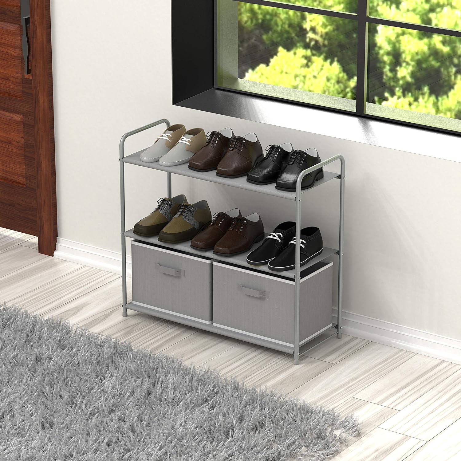 3-Tier Closet Organizer with 2 Fabric Drawers – Sturdy Metal Frame