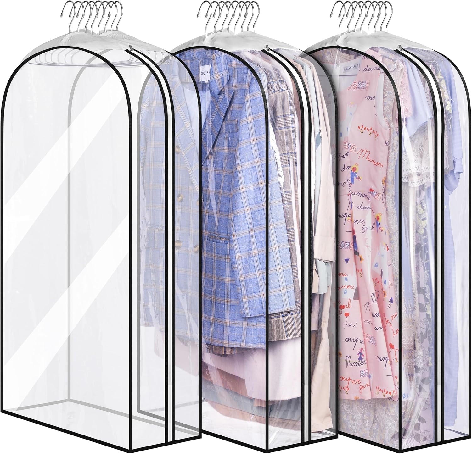Organized and crease-free living: 3-Pack 40" Clear Gusseted Garment Bags – 10" Wide Suit