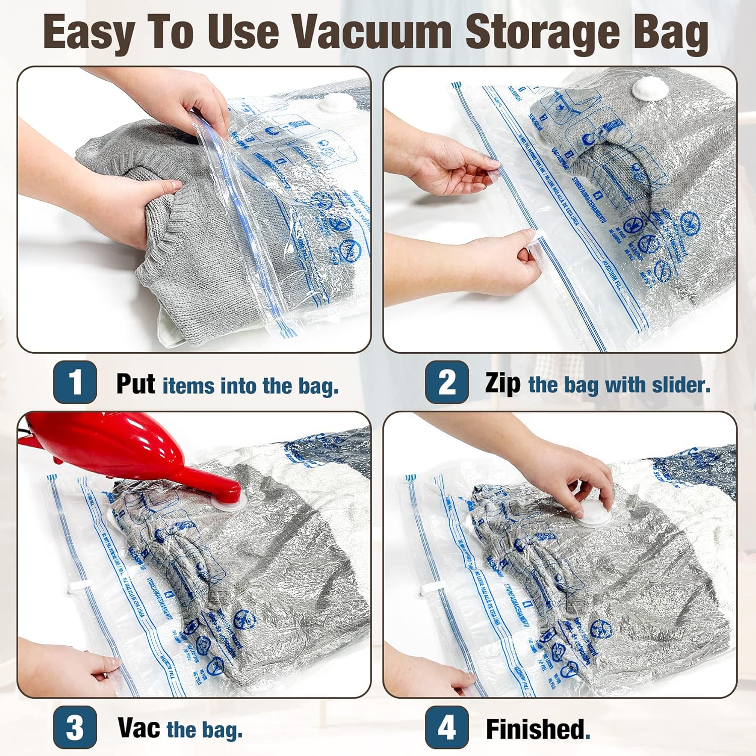 10 Jumbo Vacuum Storage Bags with Hand Pump – Space Saver Bags