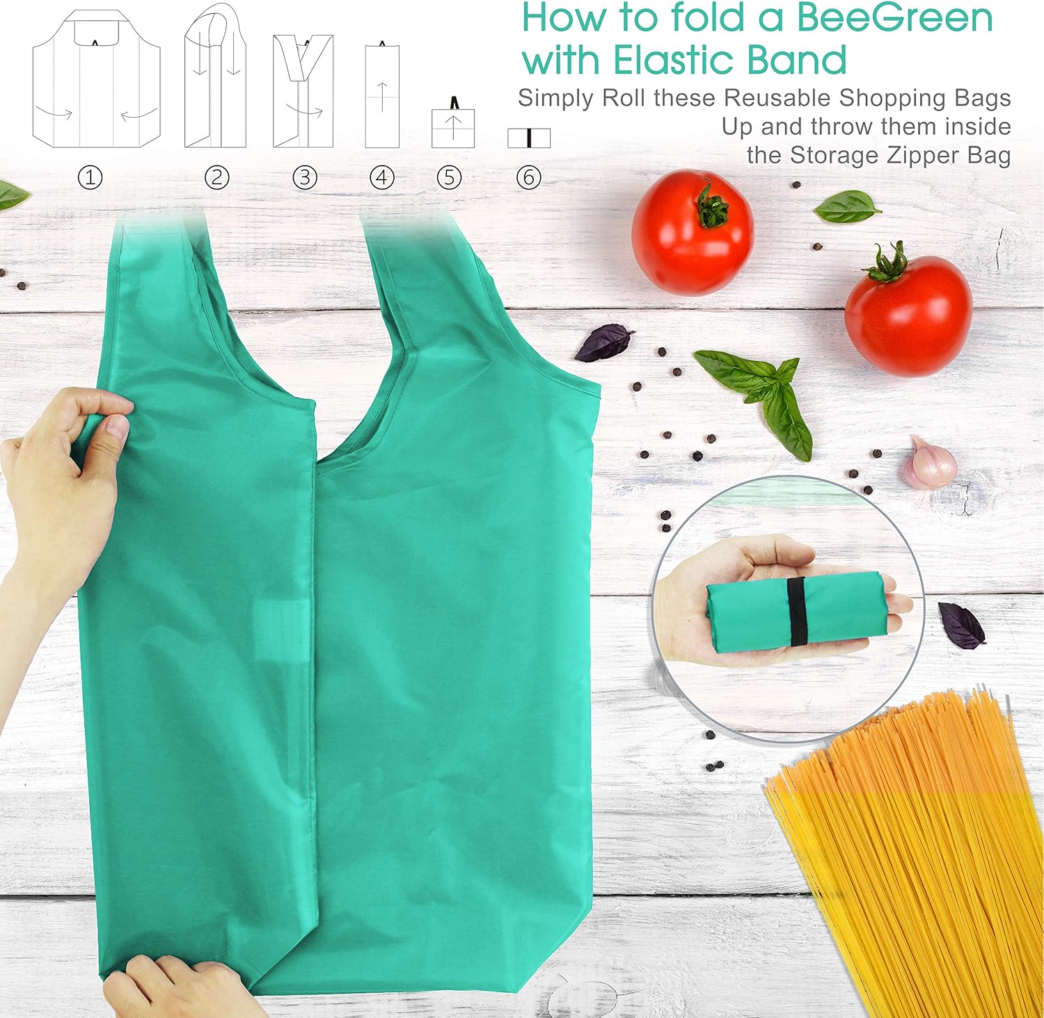 BeeGreen Reusable Grocery Bags – 10 Pack Extra Large Foldable