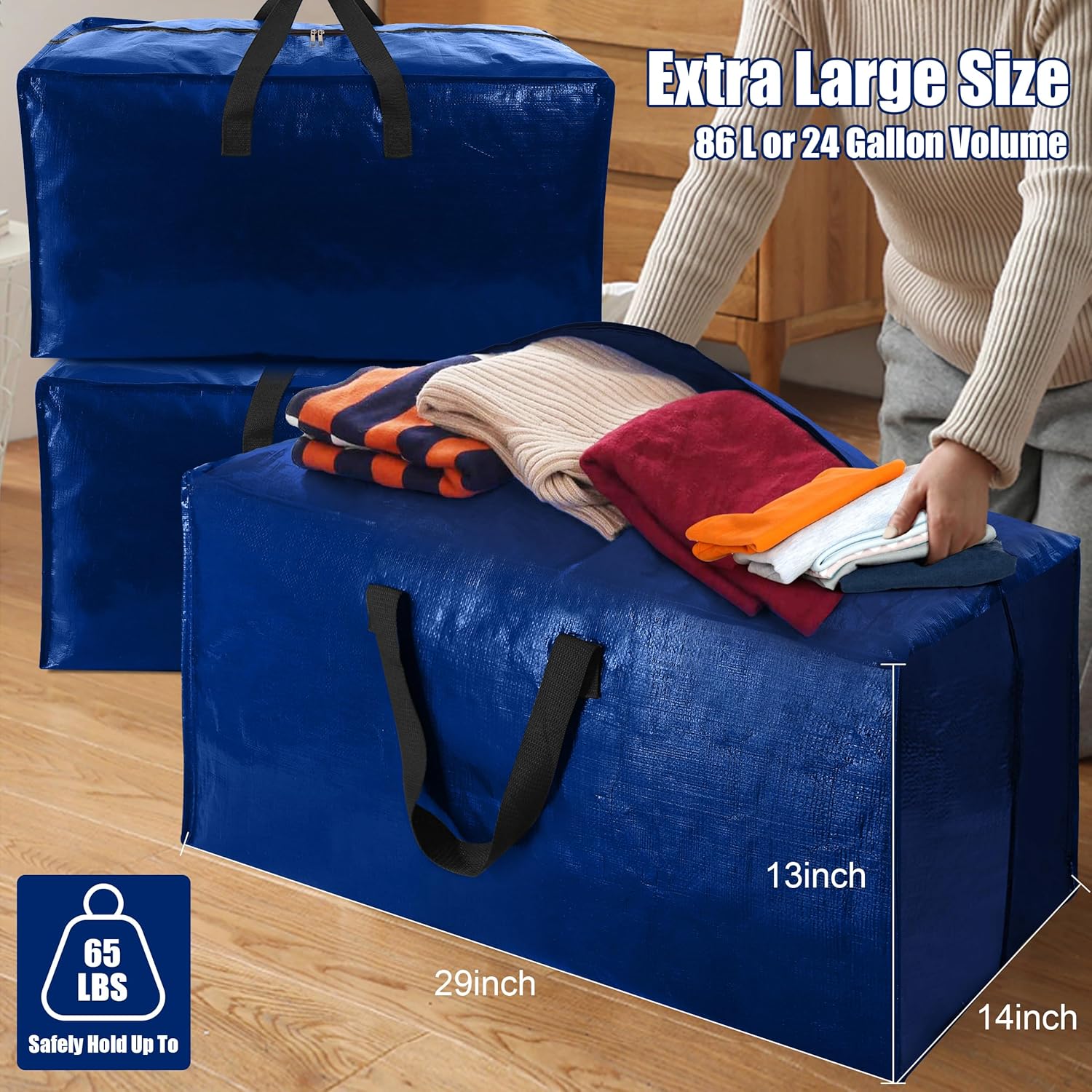 4-Pack Extra Large Moving Bags with Backpack Straps – Heavy-Duty
