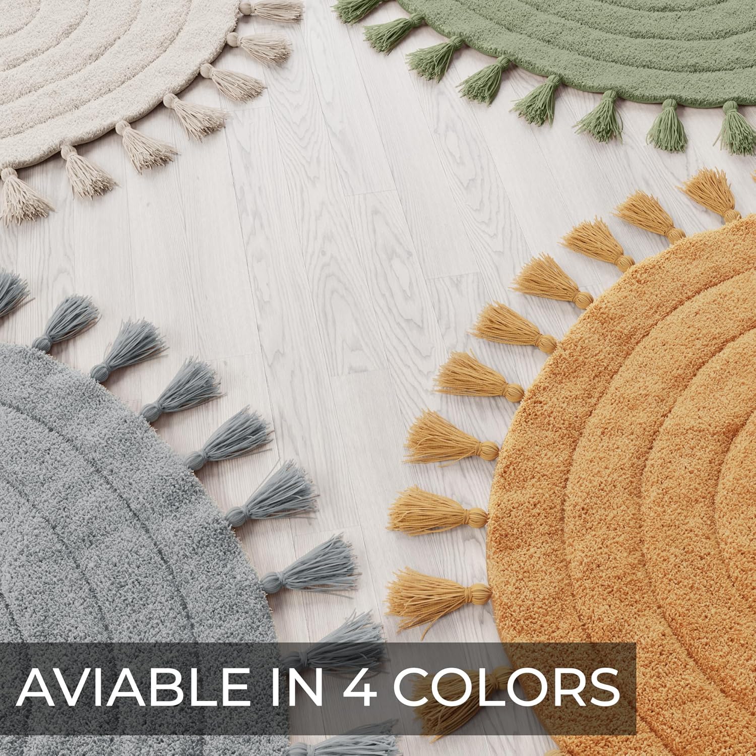 Boho Tassel Bath Rug – Soft Half Circle 100% Cotton Non-Slip Mat