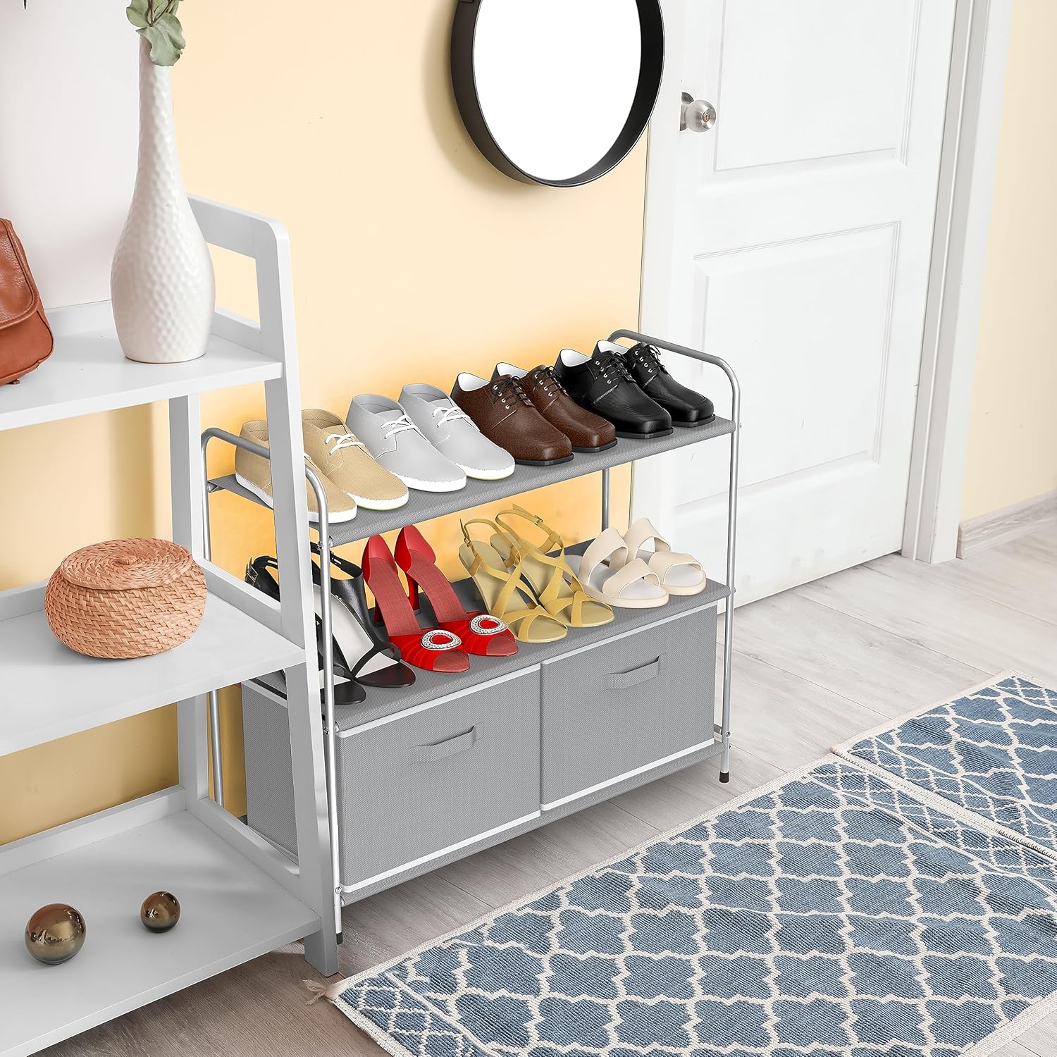 3-Tier Closet Organizer with 2 Fabric Drawers – Sturdy Metal Frame