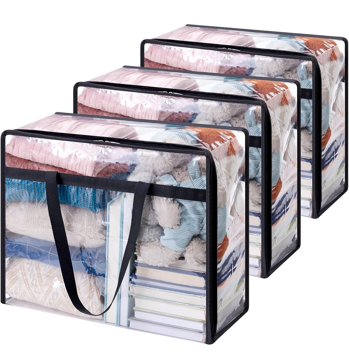 3 Pack Clear Clothes Storage Bags, 40L