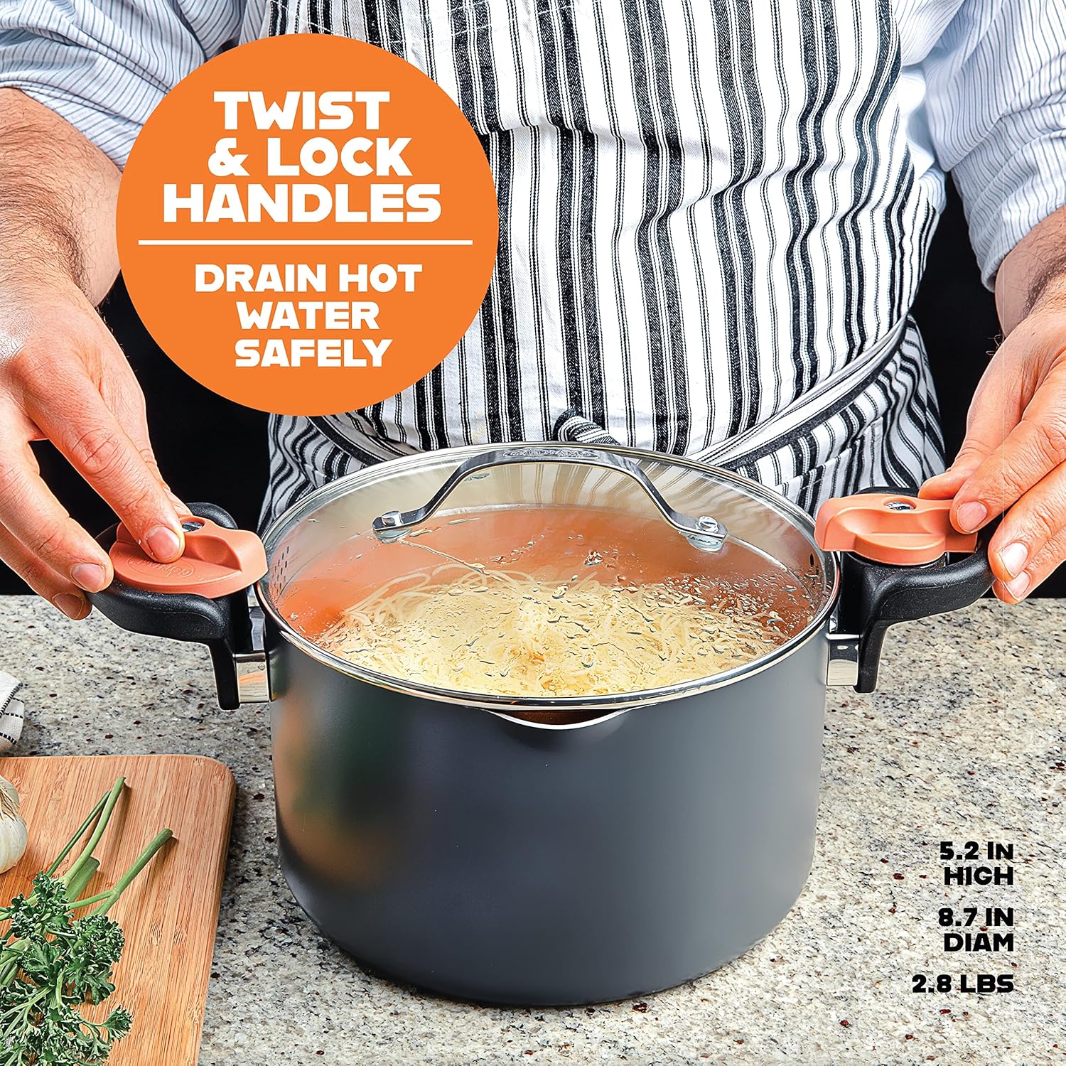 STEEL 5 Qt Ceramic Stock Pot – Multipurpose Pasta Pot with Strainer