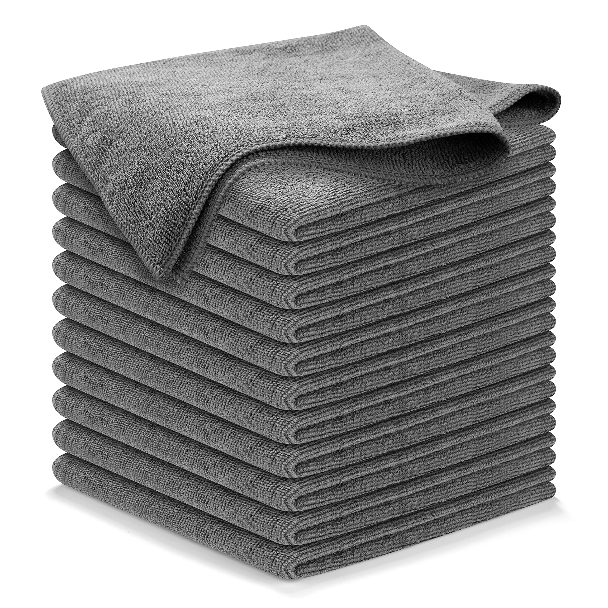 Cleaning Cloths 12 Pack – Ultra Absorbent, Lint-Free Towels 12.5"x12.5" (Grey)
