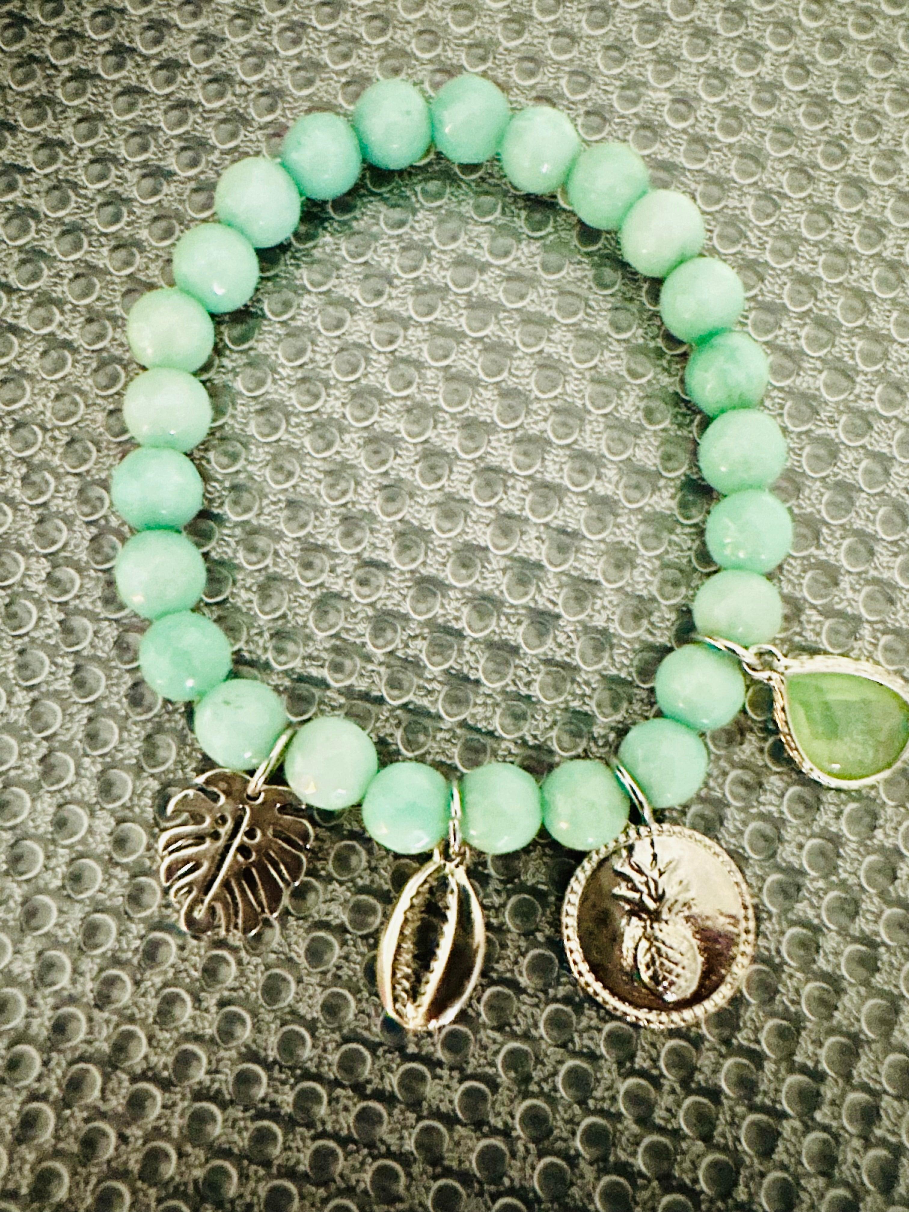 Turquoise Stone Bracelet with 4 Charms: December Birthstone