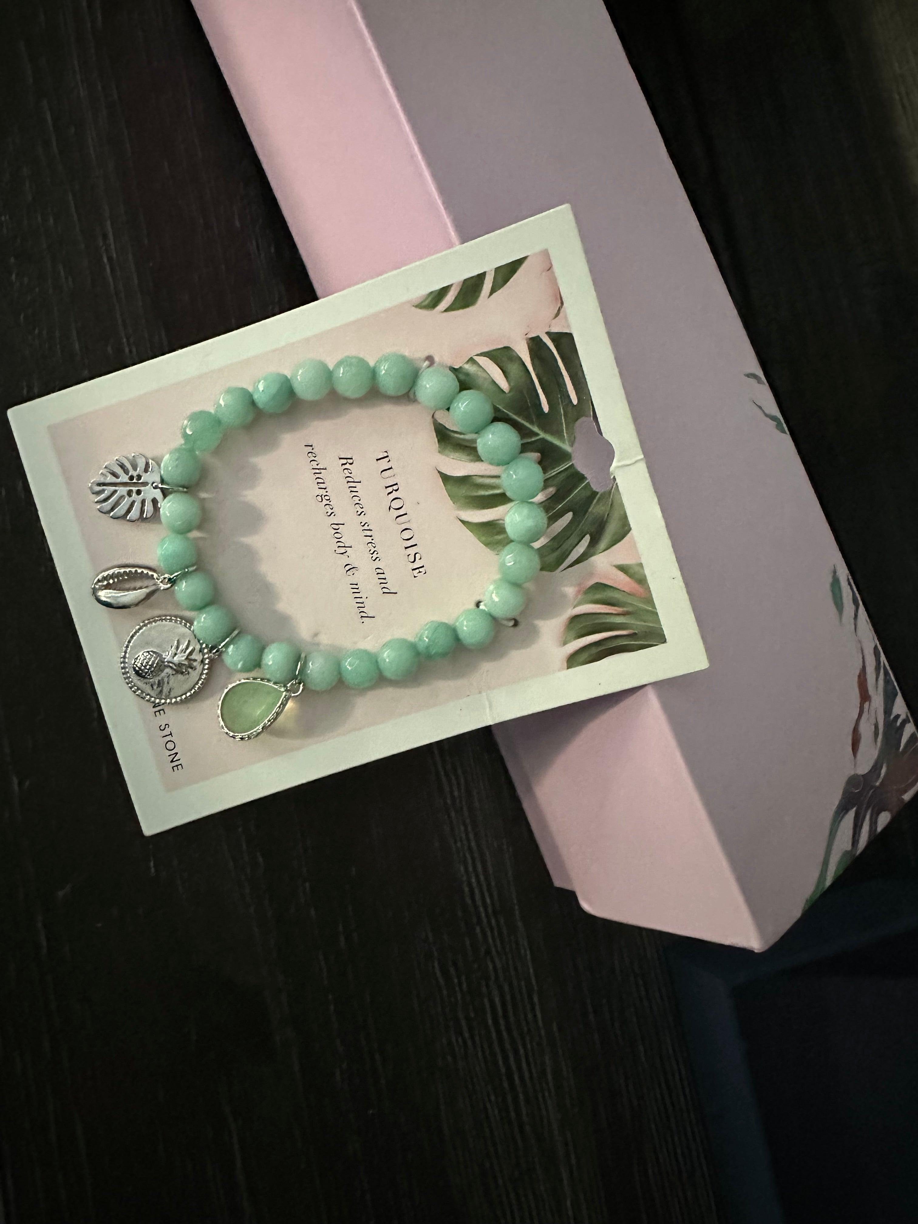 Turquoise Stone Bracelet with 4 Charms: December Birthstone