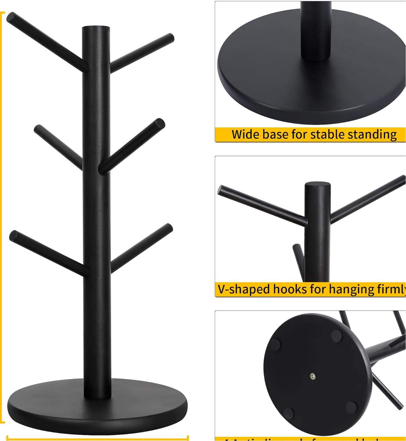 Mug Holder Tree, Coffee Cup Holder with 6 Hooks (Black