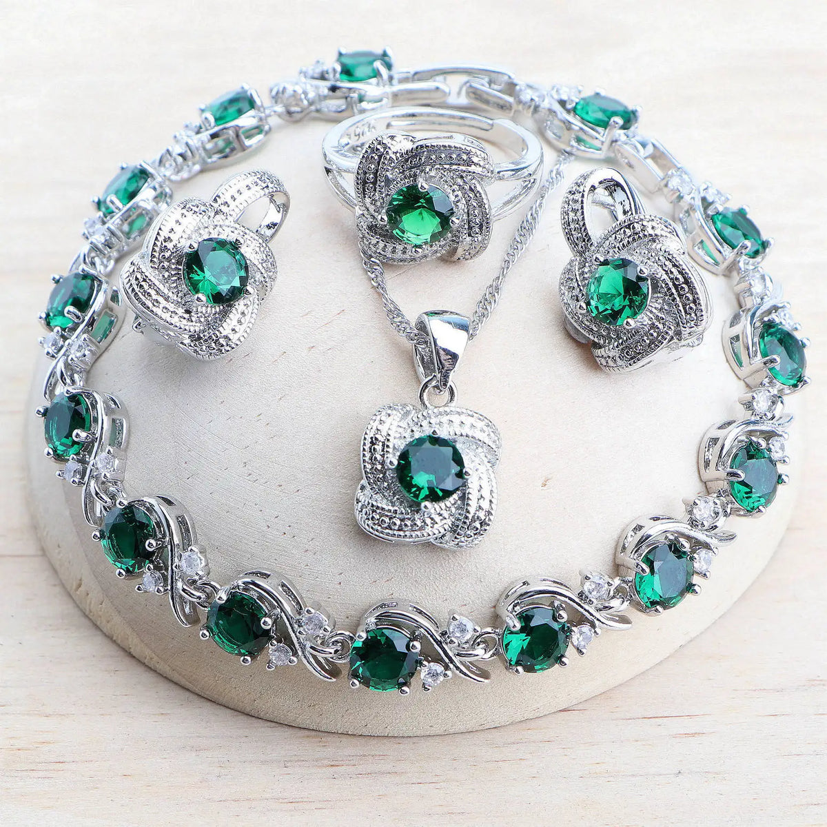 Birthstone Jewelry Set: 4 Piece Set in 925 Sterling Silver – Heart ...