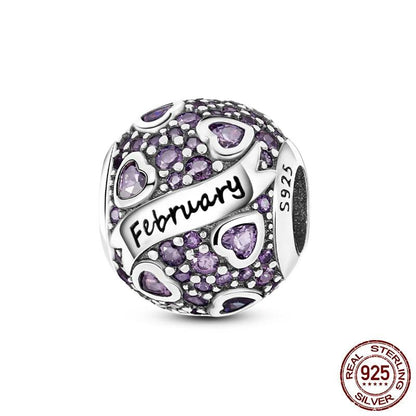 Round Birthstone Charm Bead in Sterling Silver: Fits Pandora Bracelet
