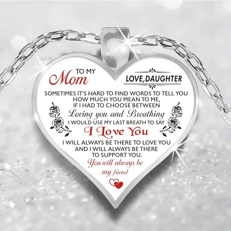 Heart Pendant Necklace with beautiful message for Mom