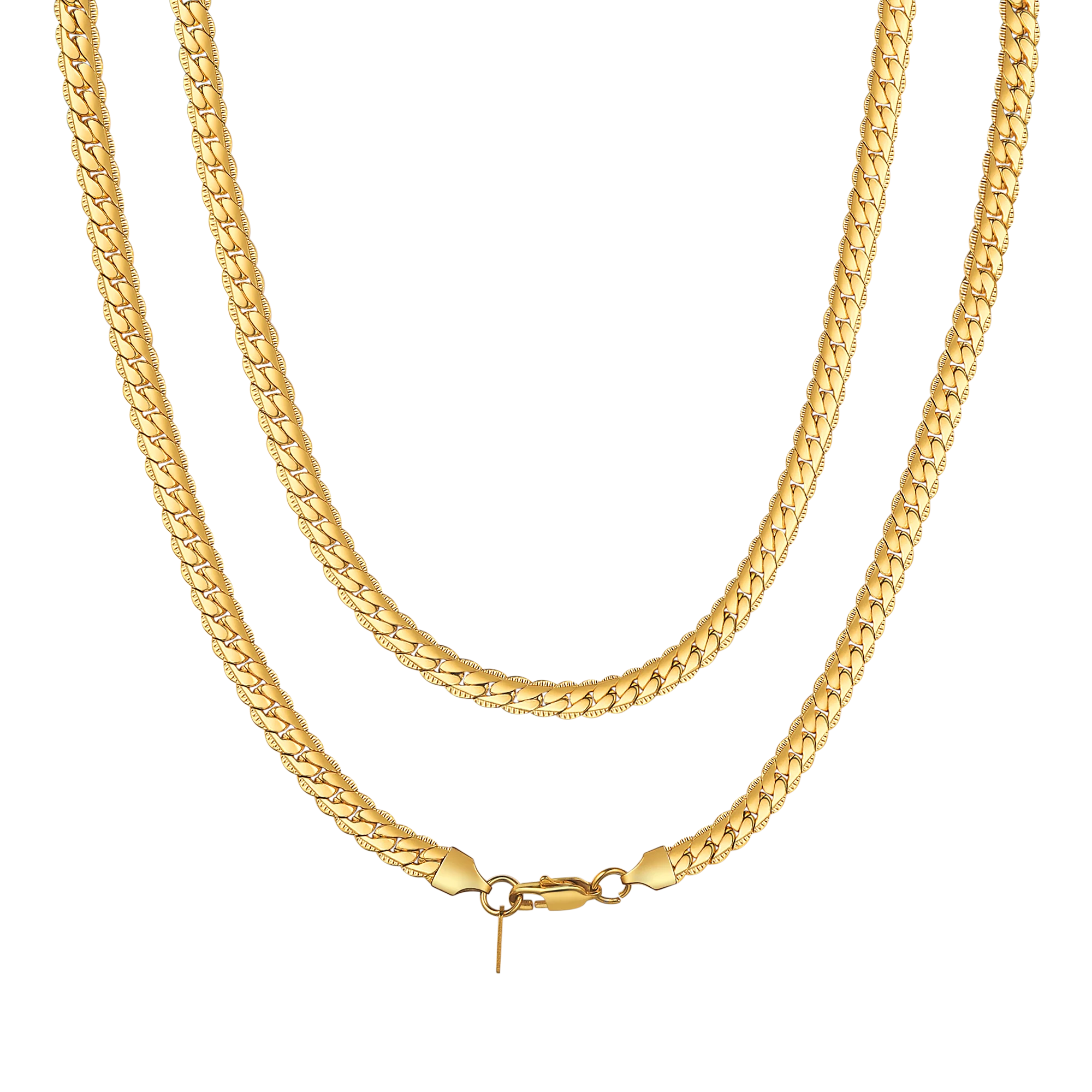 Stainless Steel Flat Chunky Snake Cuban Chain Necklaces in Gold, Black & Silver