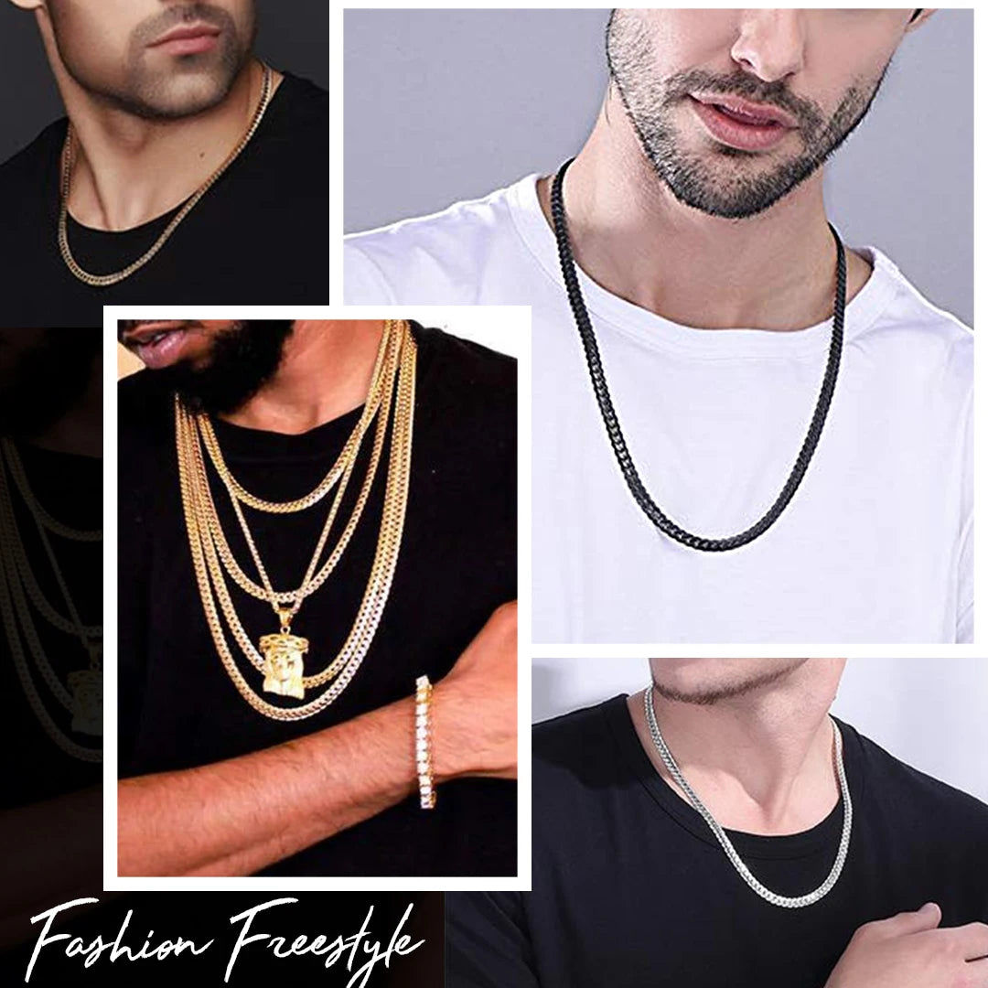 Stainless Steel Flat Chunky Snake Cuban Chain Necklaces in Gold, Black & Silver