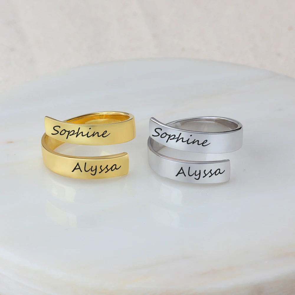 Custom Two Name Ring: Adjustable Band & Unisex