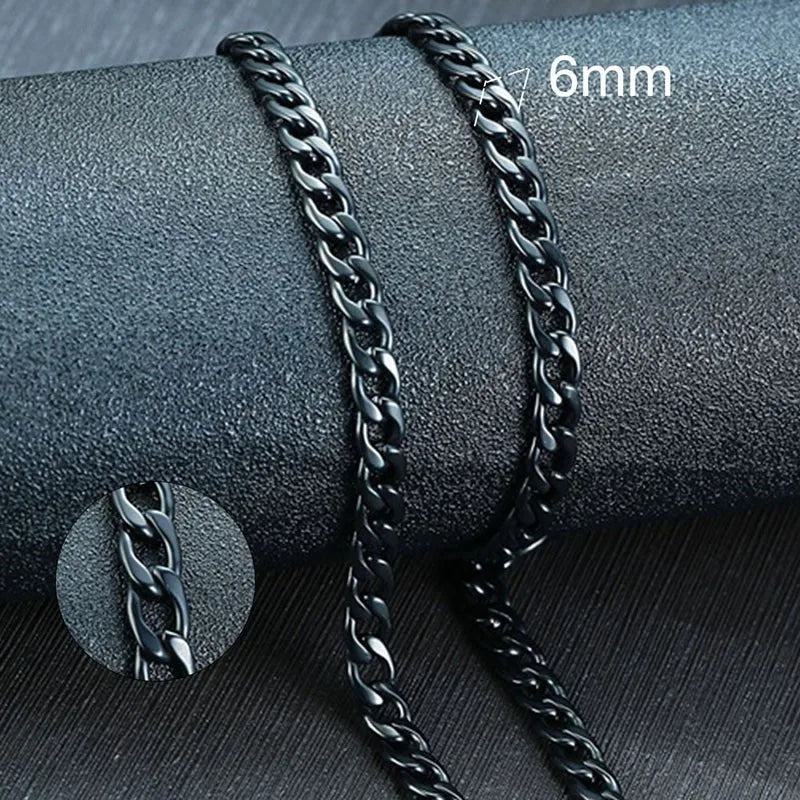 Cuban Link Chain Necklace in Stainless Steel, Black & Gold Color: Men & Women Jewelry