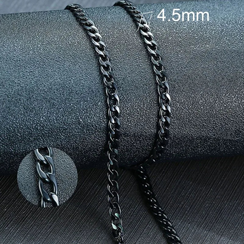 Cuban Link Chain Necklace in Stainless Steel, Black & Gold Color: Men & Women Jewelry