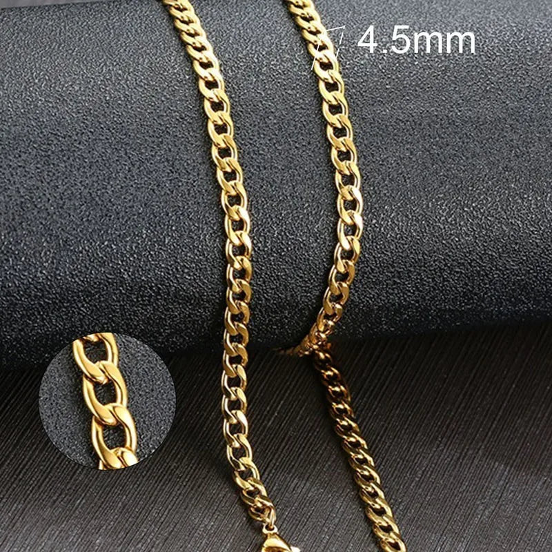 Cuban Link Chain Necklace in Stainless Steel, Black & Gold Color: Men & Women Jewelry
