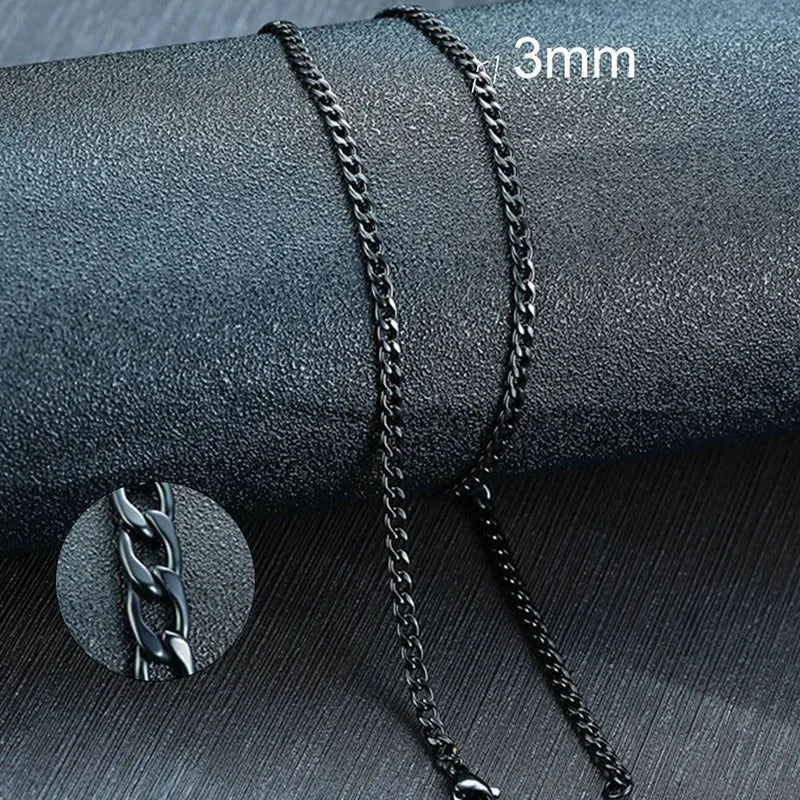 Cuban Link Chain Necklace in Stainless Steel, Black & Gold Color: Men & Women Jewelry