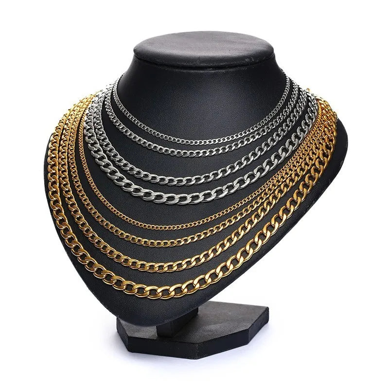 Cuban Link Chain Necklace in Stainless Steel, Black & Gold Color: Men & Women Jewelry