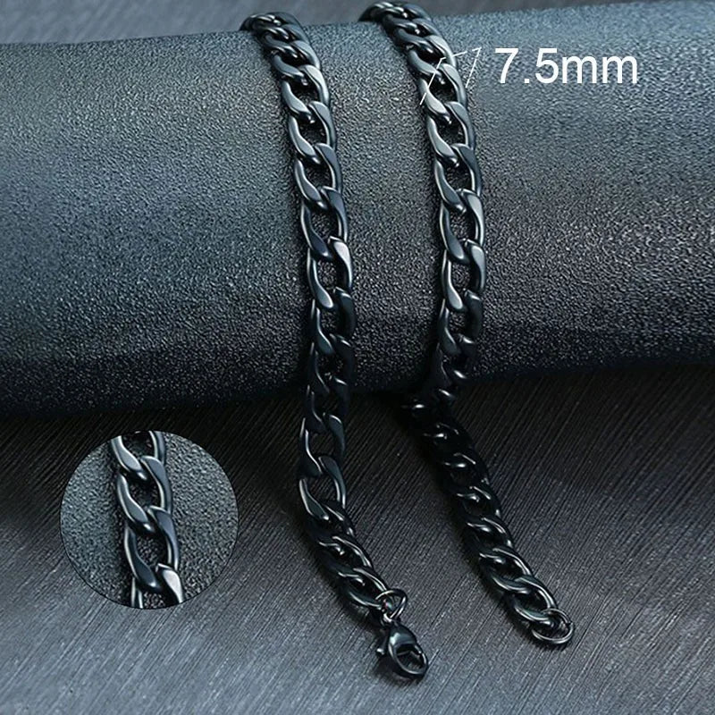 Cuban Link Chain Necklace in Stainless Steel, Black & Gold Color: Men & Women Jewelry