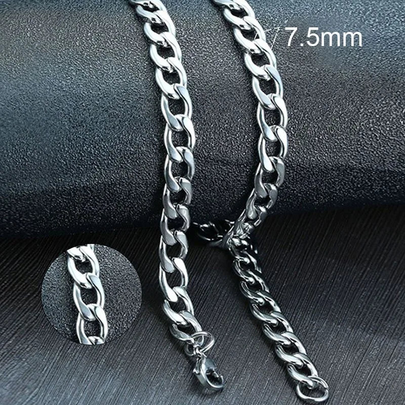 Cuban Link Chain Necklace in Stainless Steel, Black & Gold Color: Men & Women Jewelry