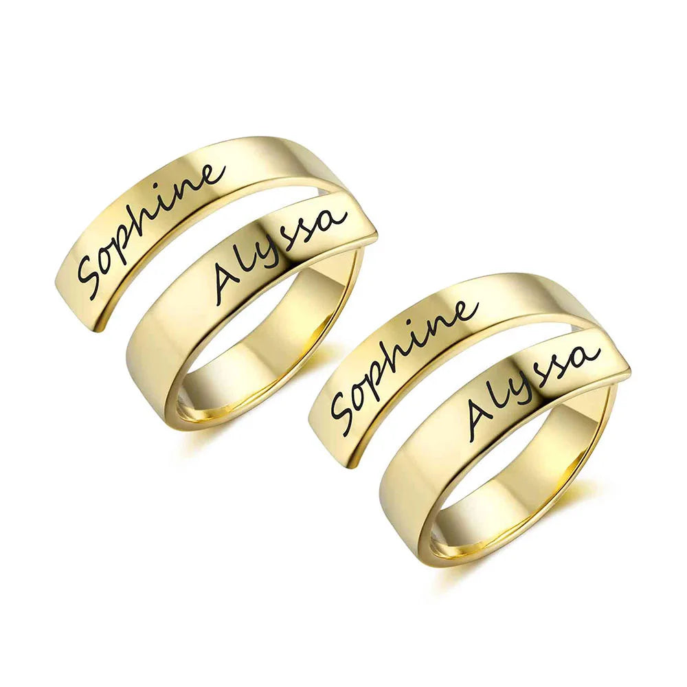 Dual Name Rings Custom Two Name Ring: Adjustable Band & Unisex | Heart Crafted Gifts
