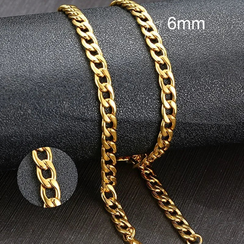 Cuban Link Chain Necklace in Stainless Steel, Black & Gold Color: Men & Women Jewelry