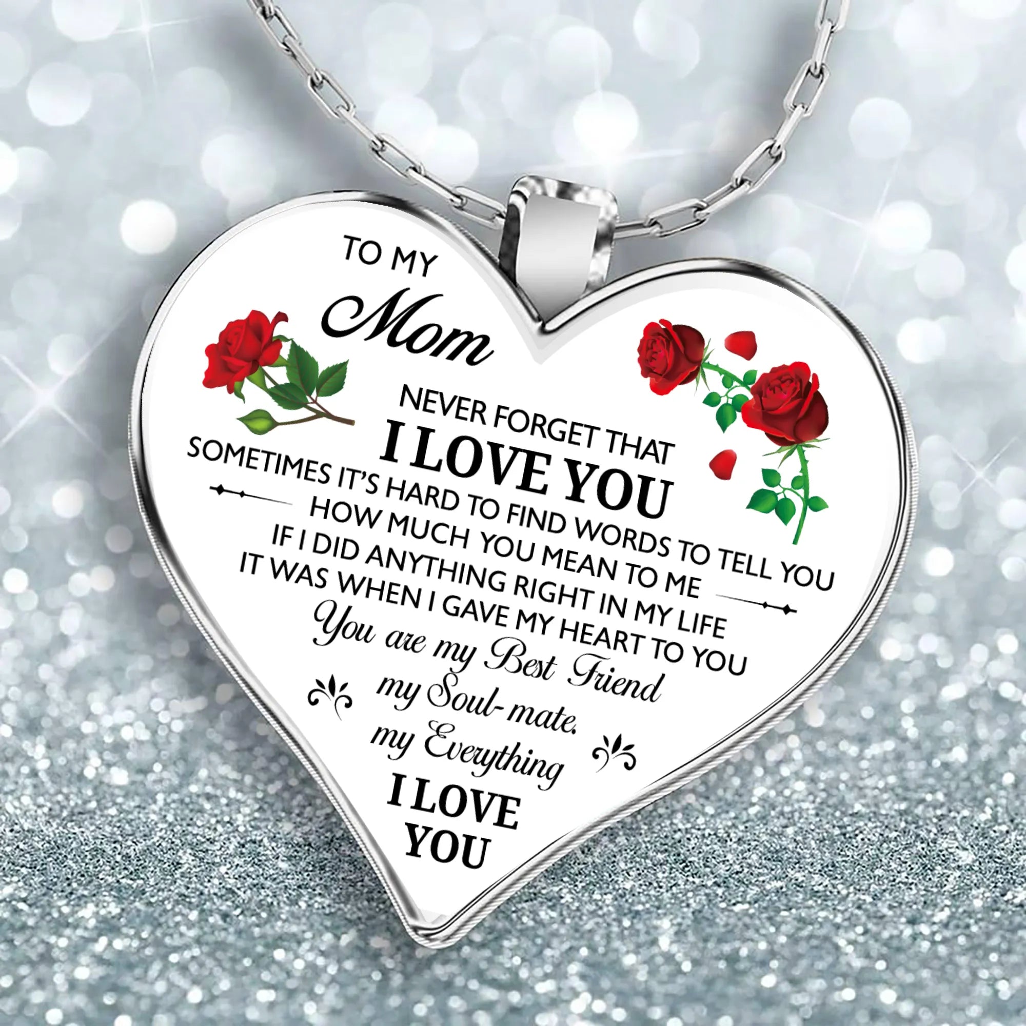 Heart Pendant Necklace with beautiful message for Mom