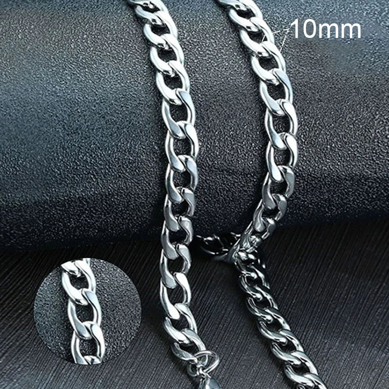 Cuban Link Chain Necklace in Stainless Steel, Black & Gold Color: Men & Women Jewelry