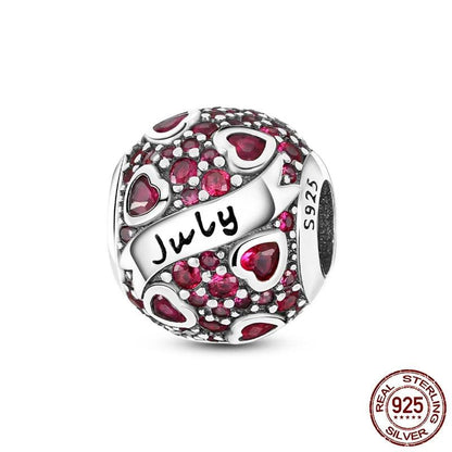 Round Birthstone Charm Bead in Sterling Silver: Fits Pandora Bracelet