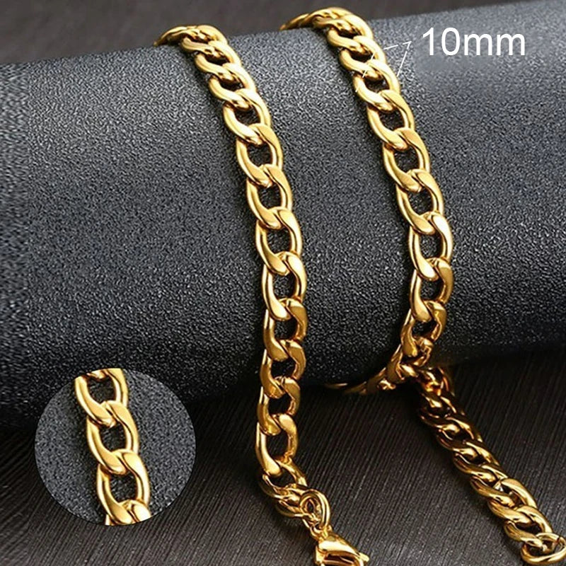 Cuban Link Chain Necklace in Stainless Steel, Black & Gold Color: Men & Women Jewelry