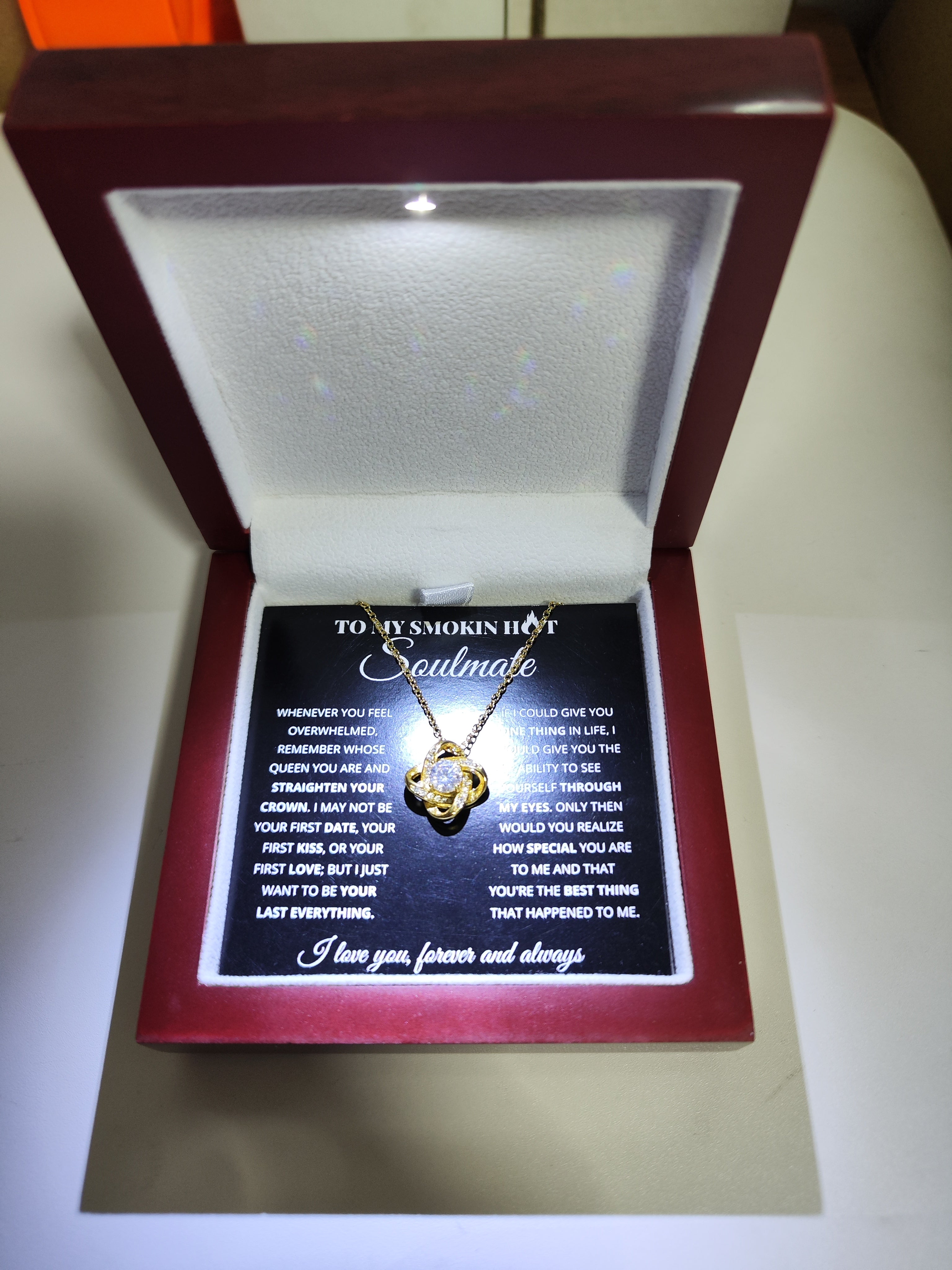 Necklace Gift for Soulmate: Gold Plated Necklace with message card in Gift Box