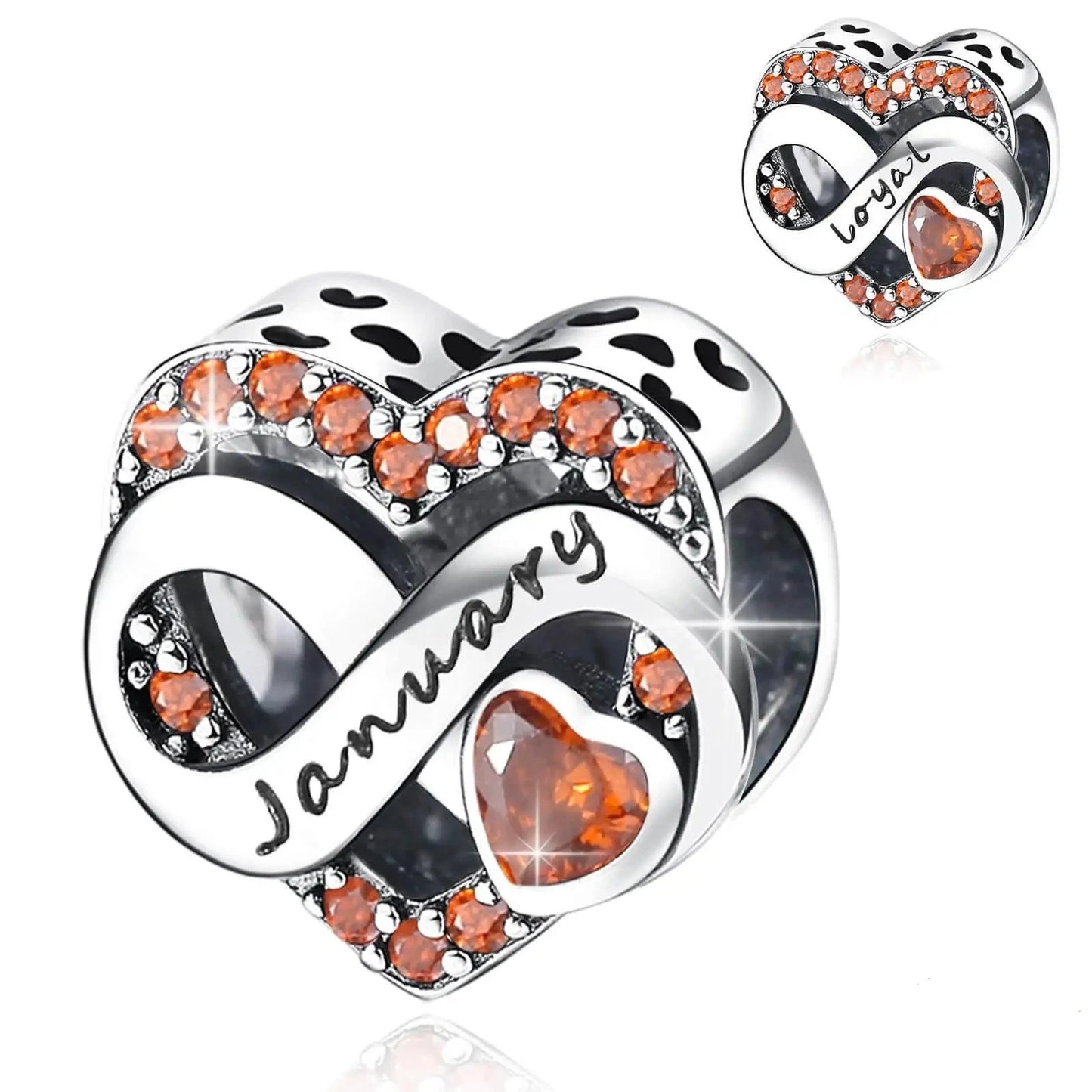 925 Sterling Silver January Birthstone Heart Bead Fits Pandora Bracelet DIY